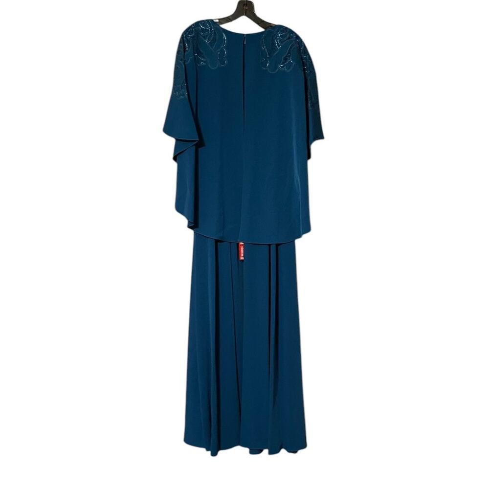 Sachin & Babi NEW Size 10 Moroccan Blue Crepe Embroidered Wren Cape Maxi Gown - Picture 6 of 12